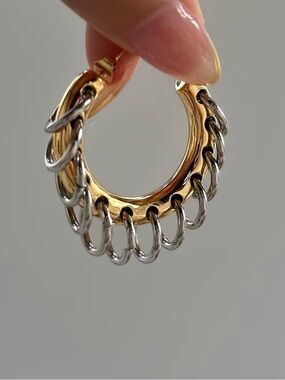 Gold and Silver Chain Hoop Earrings 
Stainless Steel
Waterproof